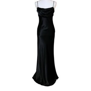 Vintage Y2K JUMP Apparel Co Black Satin Long Slip Prom Dress Cowl Neck Women’s 3